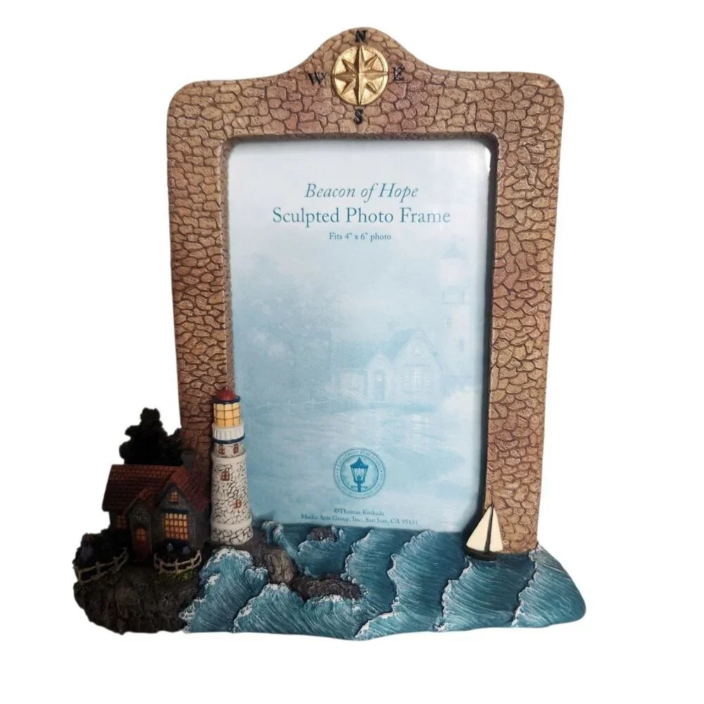 Thomas Kincade Sculpted Frame Beacon Of Hope Lighthouse & Waves for 4”x6” Photo